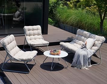Grand patio Outdoor Sofa Set, Comfy E-Coated Outdoor Furniture Set for 4 Person with Thick Olefin Cushions, Samba Patio Conversation Set with Coffee Table for Backyard,Garden,Porch,Poolside, Beige