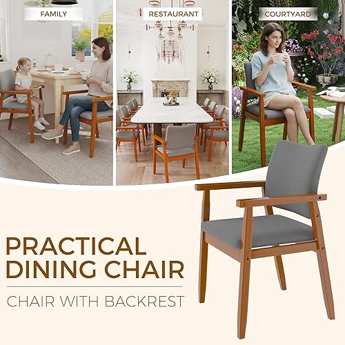 Miniatura 9 de thksbought Sillas de comedor de nogal modernas de mediados de siglo con brazos de madera gris de tela para cocina, café, sala de estar, decoración,