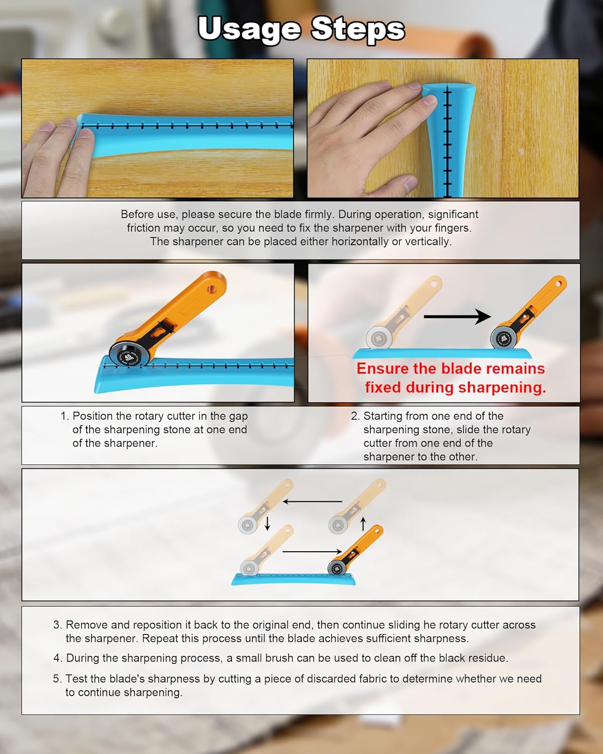 Linear Rotary Blade Sharpener, Rotary Cutter Sharpener for 45mm and 60mm Blades, Manual Rotary Sharpener Tool made of 2 Diamond-Coated Sharpening Stones for Blade Repair, with Clean brush