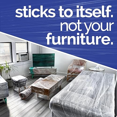 Miniatura 3 de Mini película elástica industrial con asa, 5 pulgadas, 1000 pies, plástico para muebles, suministros para mudanzas, envoltura retráctil, embalaje