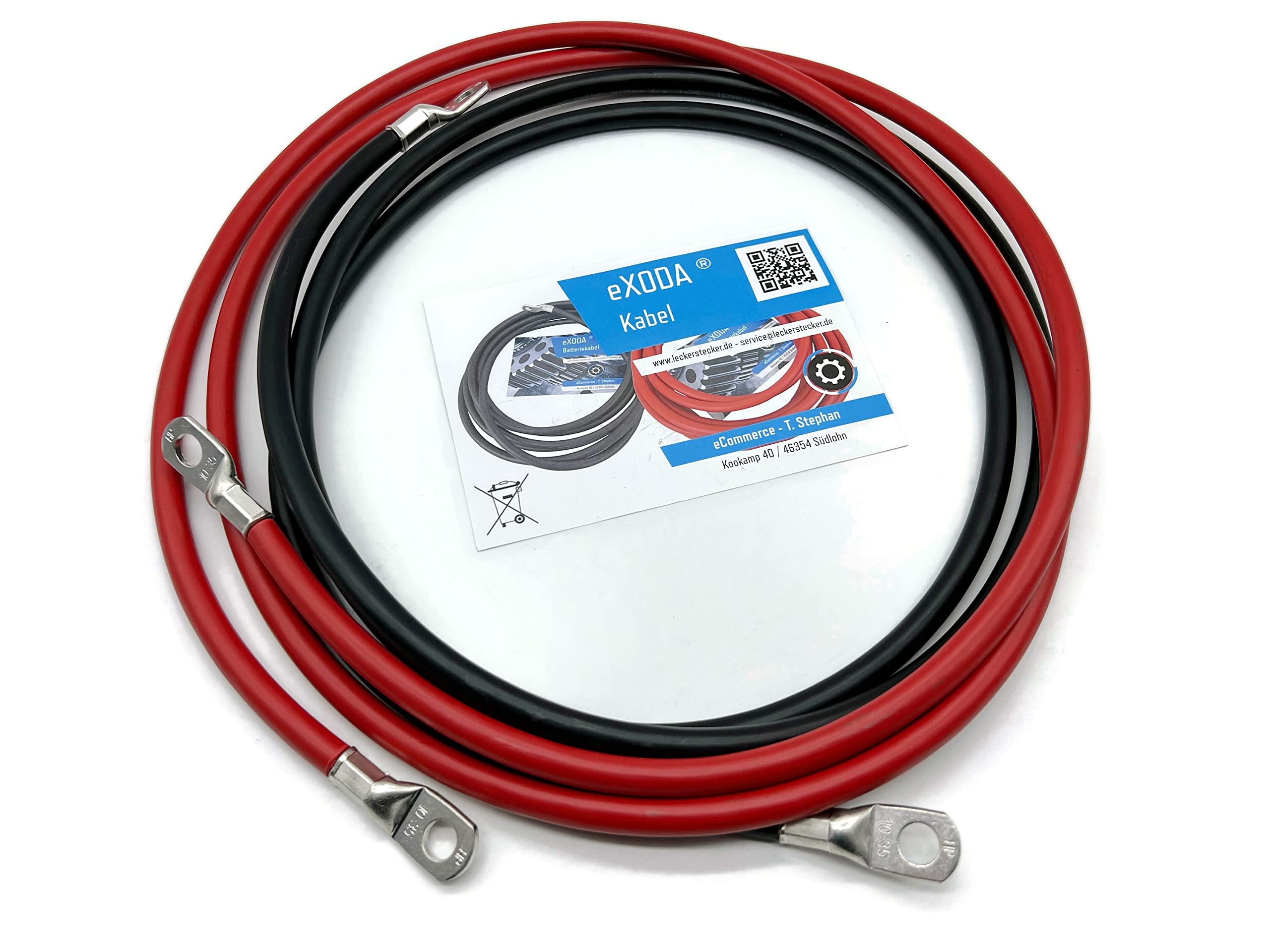 Exoda set di cavi batteria 200 cm 35 mm² M10 rosso nero auto barca moto | Cavo della batteria, 200 cm di lunghezza, 35 mm² di sezione, rosso e nero, per auto, barca, moto, resistente alla temperatura