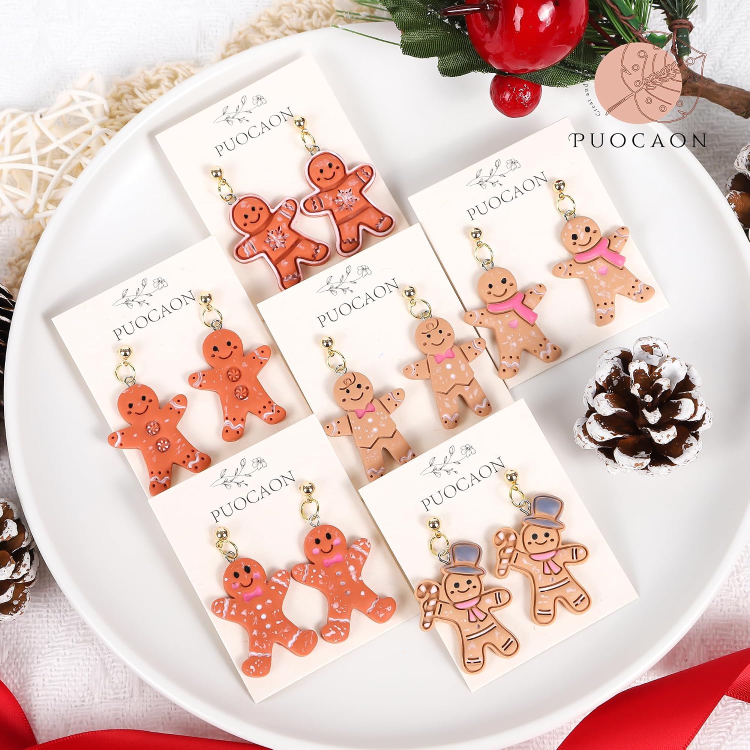 Gingerbread Man Polymer Clay Cutters - 6 Pcs Christmas Clay Cutters for Earrings Jewelry Xmas Earrings