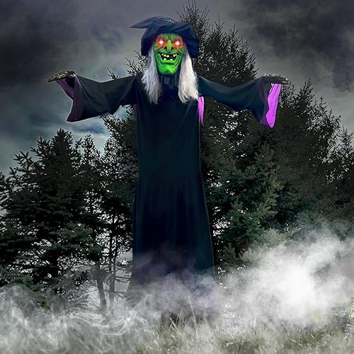 Miniatura 11 de Haunted Hill Farm Bruja parlante animatrónica de 15 pies con luces activadas por tacto y sonido, funciona con pilas, decoración de Halloween al aire