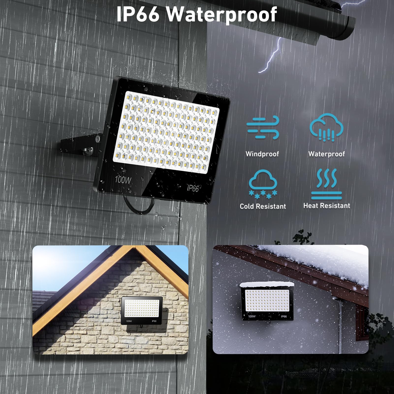 LED Strahler Außen 100W 2 Stück - 10000LM 6500K Kaltweiß Superhell LED Fluter Außen, IP66 Wasserdicht außenstrahler Scheinwerfer für Stadion, Terrasse, Straße, Garage