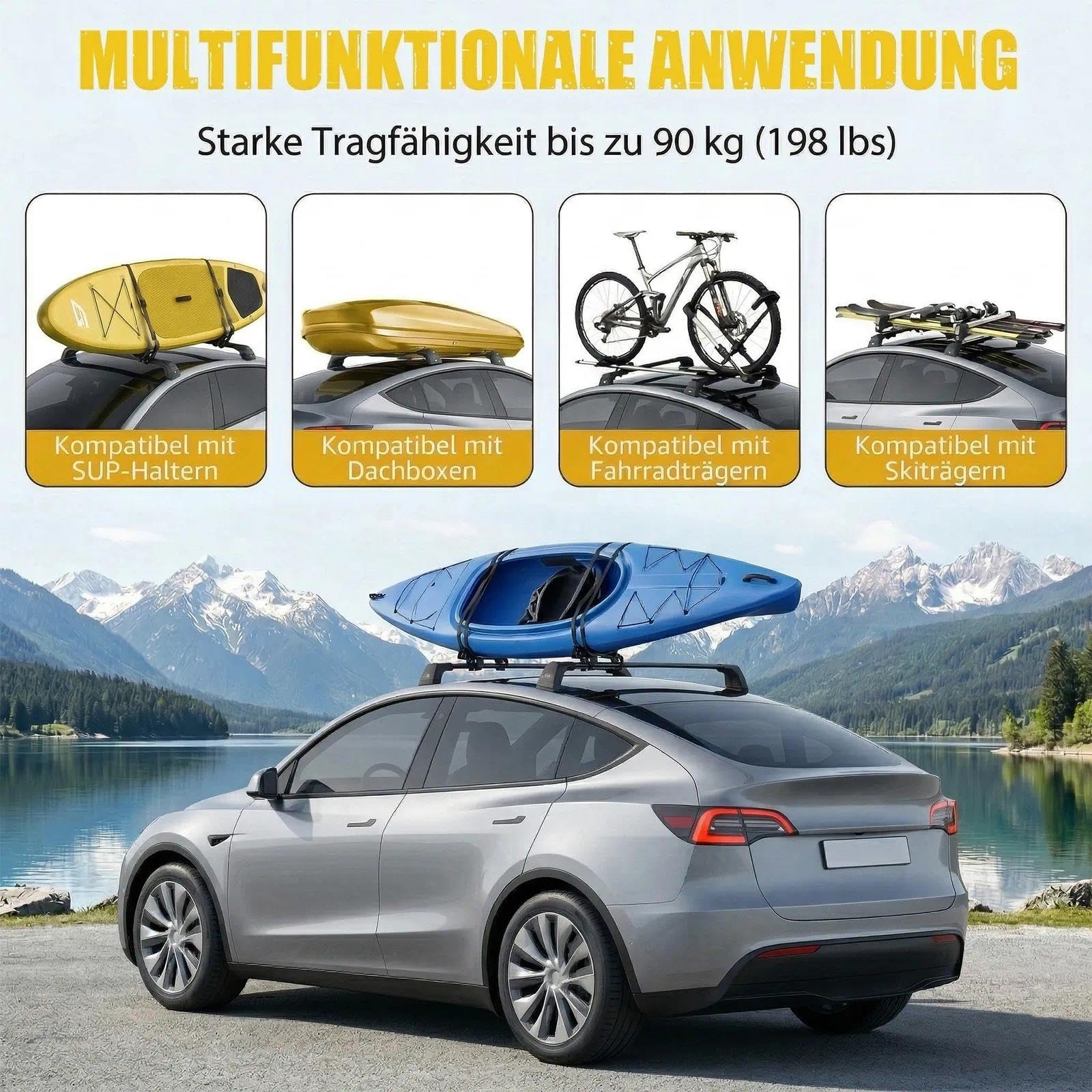 MIKKUPPA Premium Barras de Techo Transversales compatibles con Tesla Model Y 2020-2023 | Aluminio 6063 & PA6+30GF | para portaequipajes y portabicis