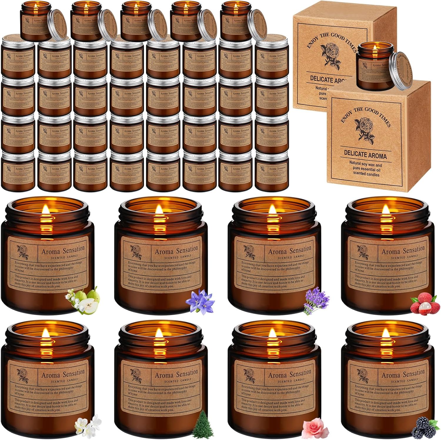 72 Pack Home Scented Aromatherapy Candles Gifts for Women 8 Fragrance Soy Wax Long Lasting Scented Candles for Birthday Mother's Day(Amber, Elegant)