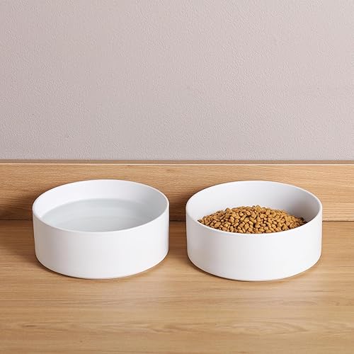 Miniatura 6 de Cuenco blanco de cerámica para perros de 8 pulgadas para razas de tamaño mediano, perros perdigueros, 7.6 tazas antideslizante y pesado plato de