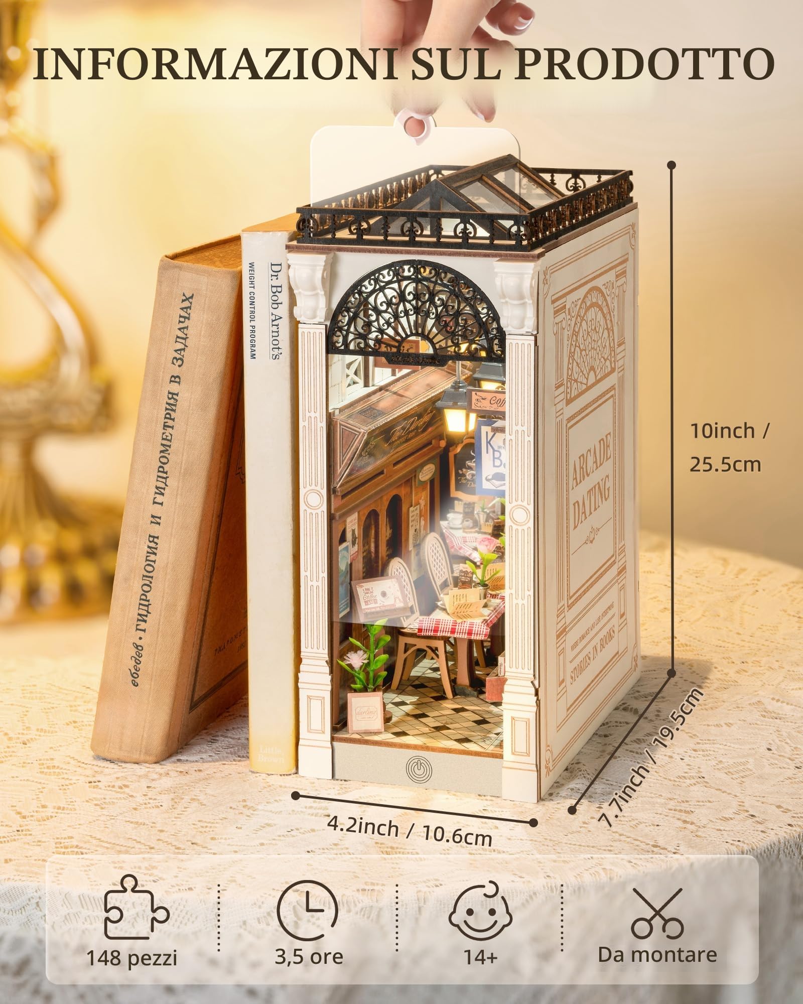 ROBOTIME Book Nook Kit Arcade Dating, Booknook con Pannello Antipolvere Casa delle Bambole In Legno, Modellismo da Costruire Adulti Regali per Adulti e Adolescenti