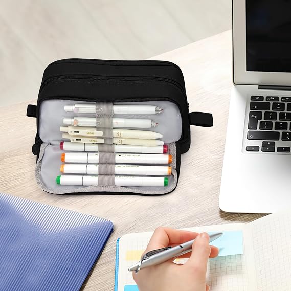 large capacity pencil case with compartments black pencil pouch school supplies for boys big pencils case for teen boys extra large special pen bag pencil bags with zipper pen cases for adults