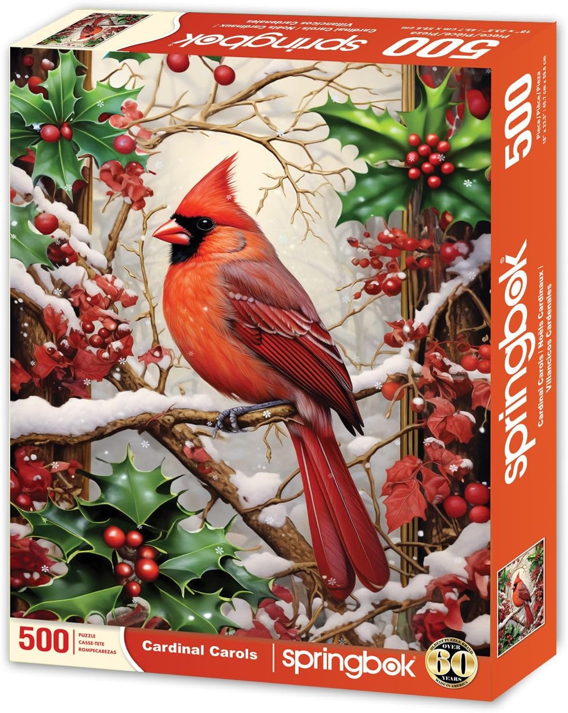Springbok Cardinal Carols 500 Piece Jigsaw Puzzle for Adults - Christmas Snow Scene - Unique Cut Pieces - Made in USA