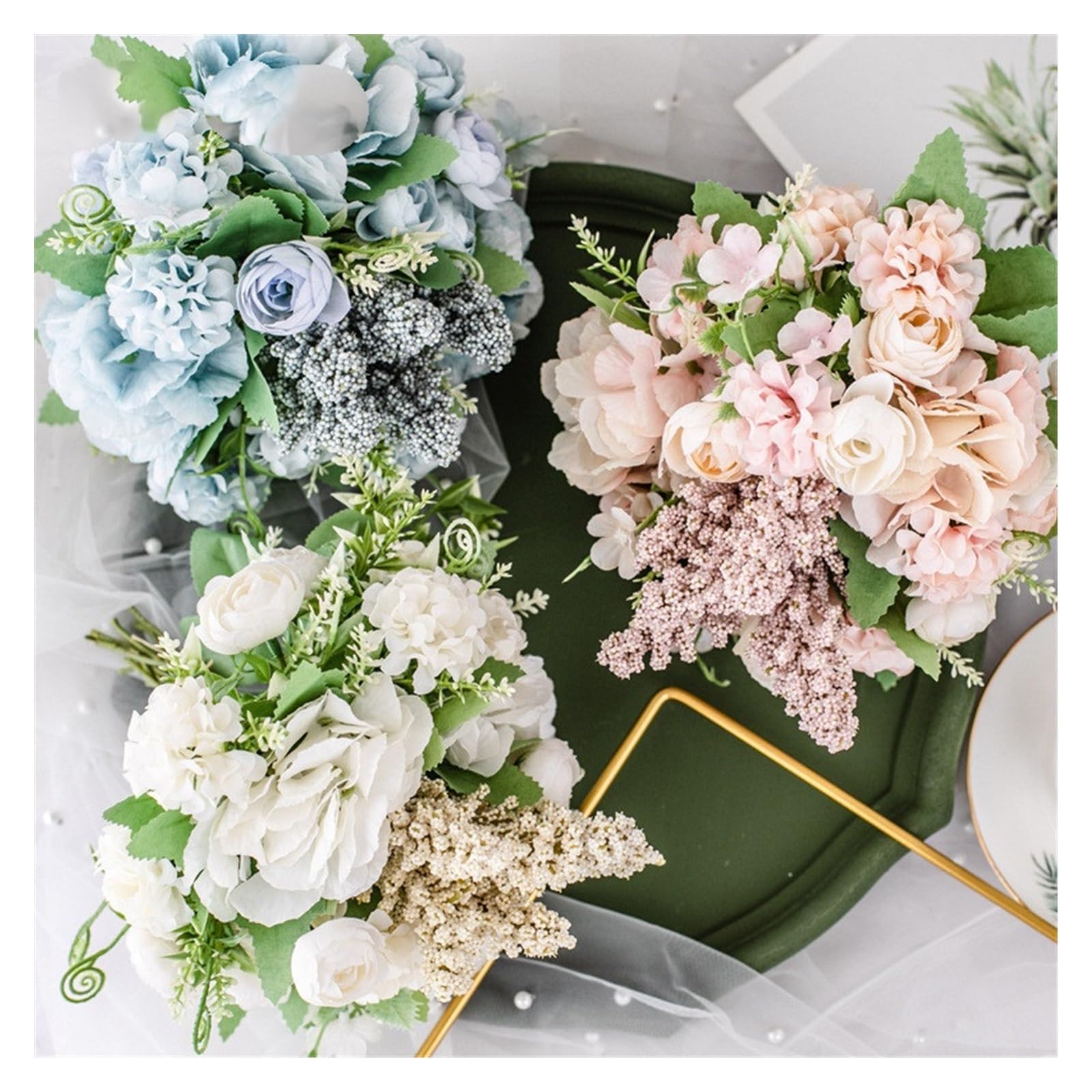 Sztuczny kwiat 1 bukiet sztuczny kwiat sztuczna piwonia róża hortensja bukiet jedwabny sztuczny kwiat piwonia do dekoracji domowego hotelu DIY dekoracje ślubne Artificial Flower(Blue)