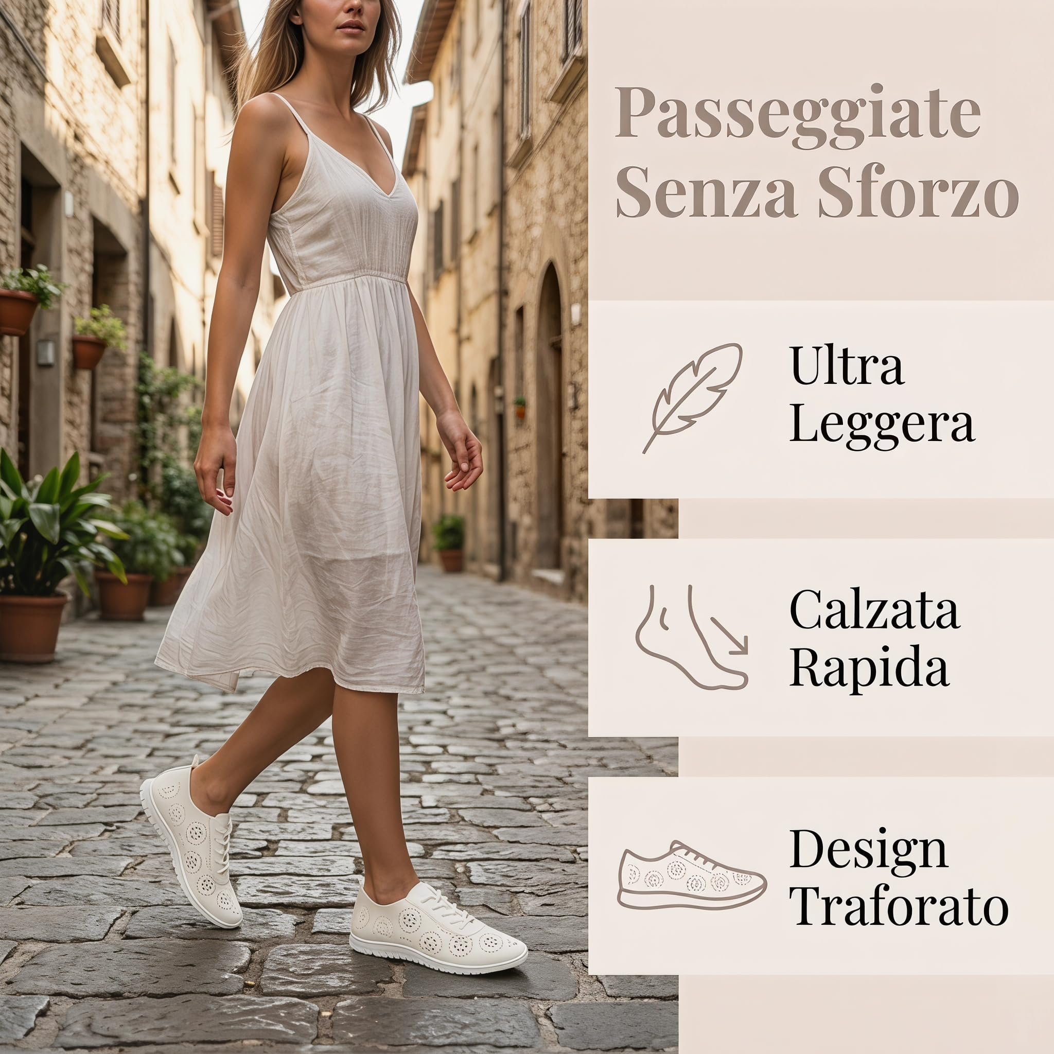 GLAMORA Scarpe piatte donna con lacci, traspiranti e traforate, suola leggera e flessibile nero beige bianco e oro