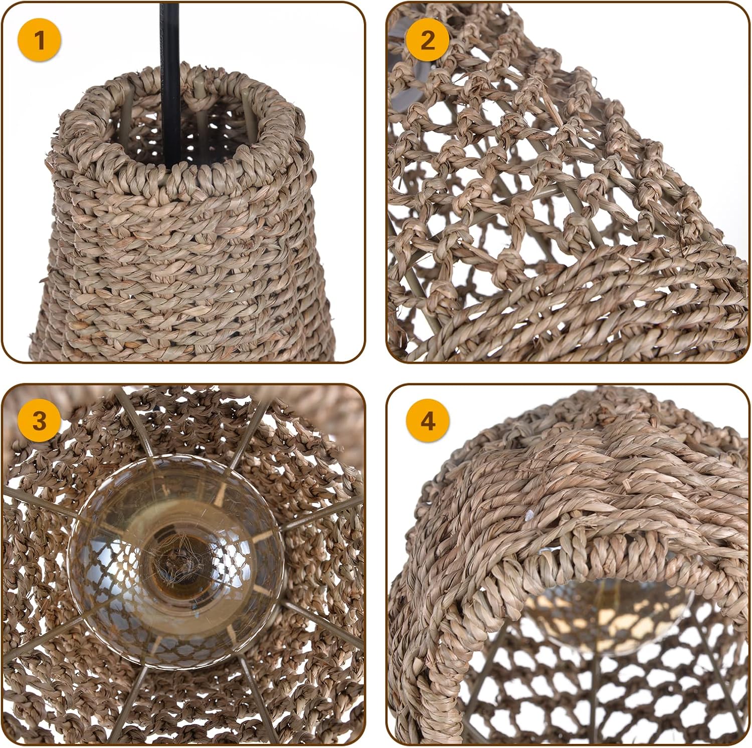 Arturesthome 1 Light Boho Rattan Pendant Light Fixtures, Mini Farmhouse Natural Chandelier Pendant Light, Retro Wicker Hanging Lamp for Kitchen Island