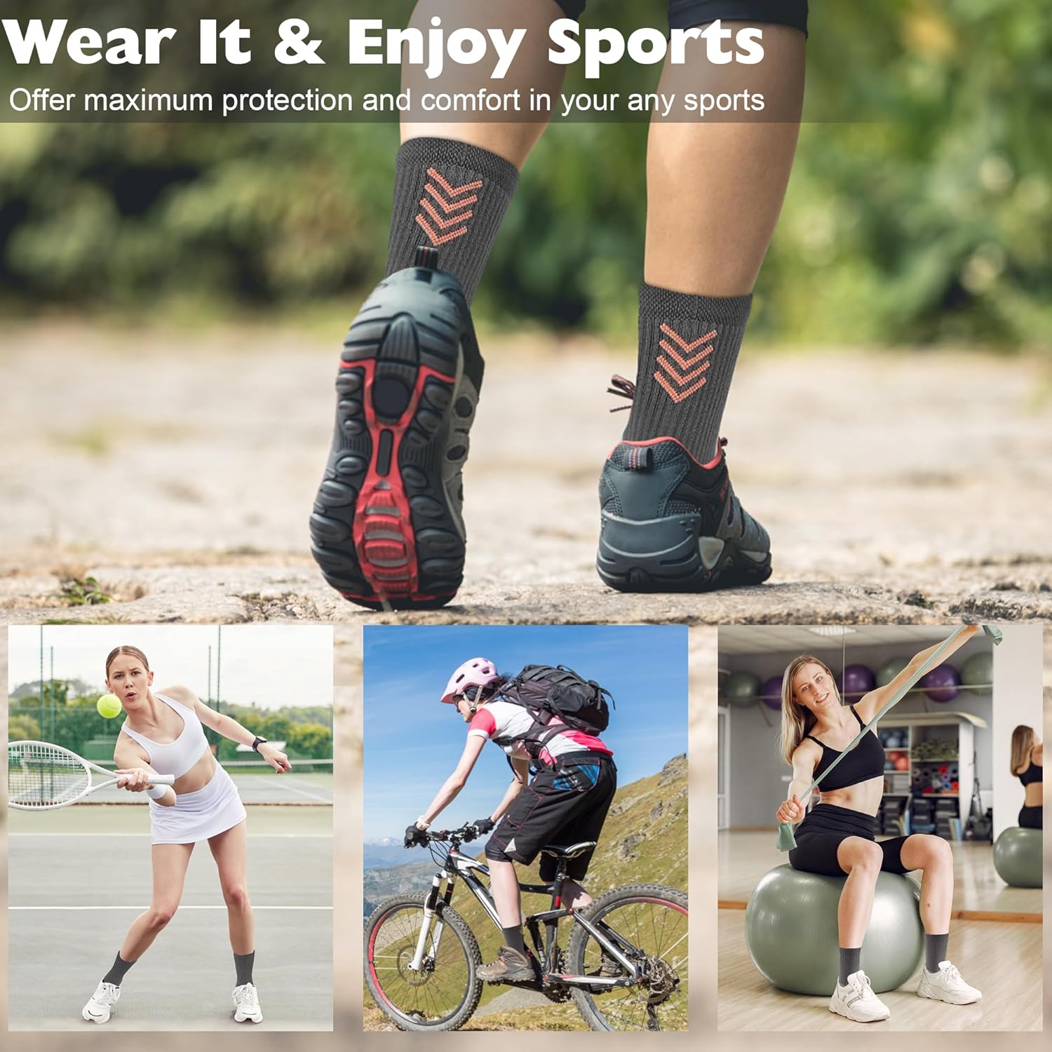 Crew Socks for Women,Athletic Hiking Running Compression Socks with Cushioned Support 3-6 Pairs - Image 7