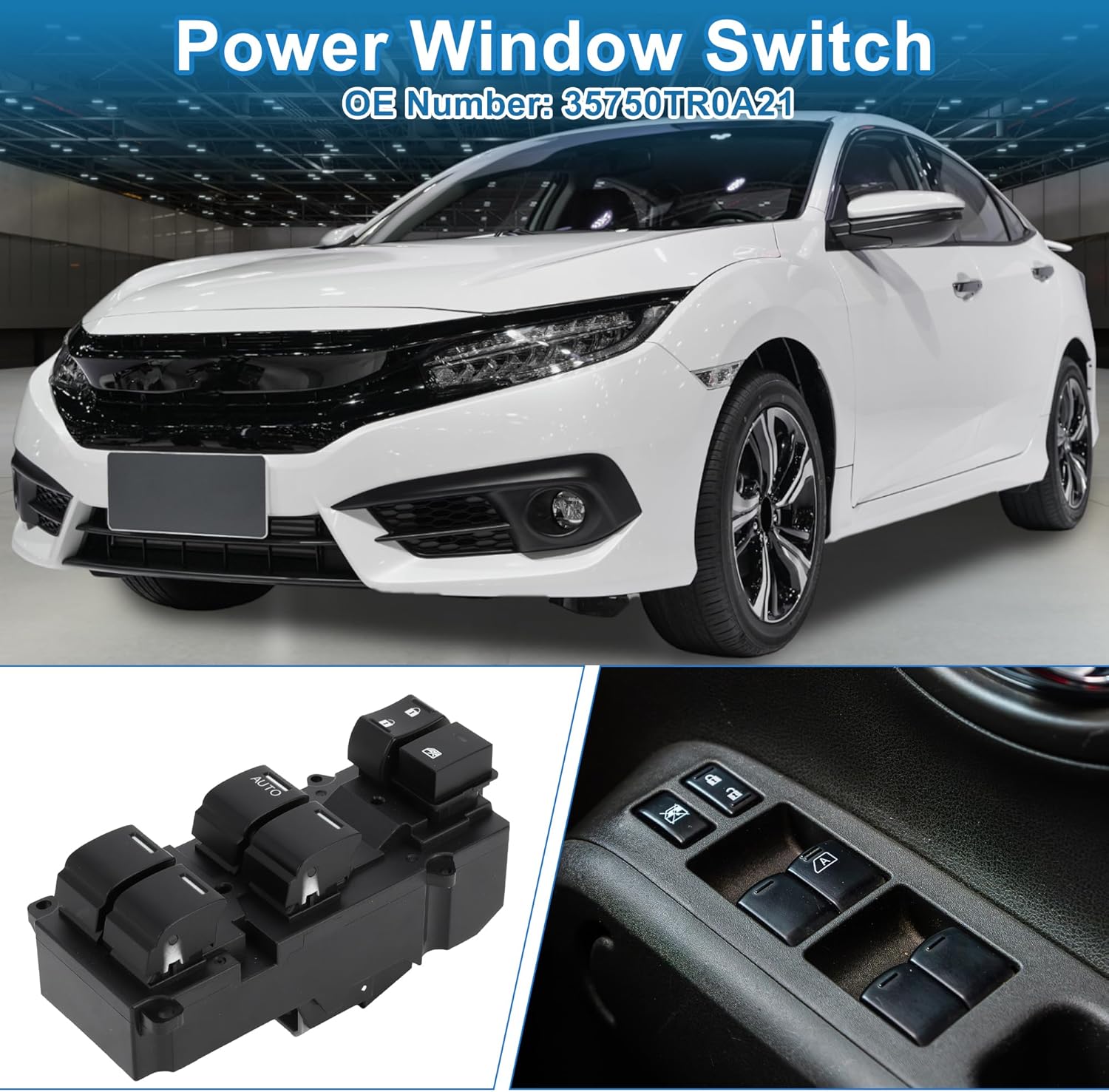 Power Window Switch No.35750TR0A21 Window Control Switch for Honda Civic 2012 2013 Black