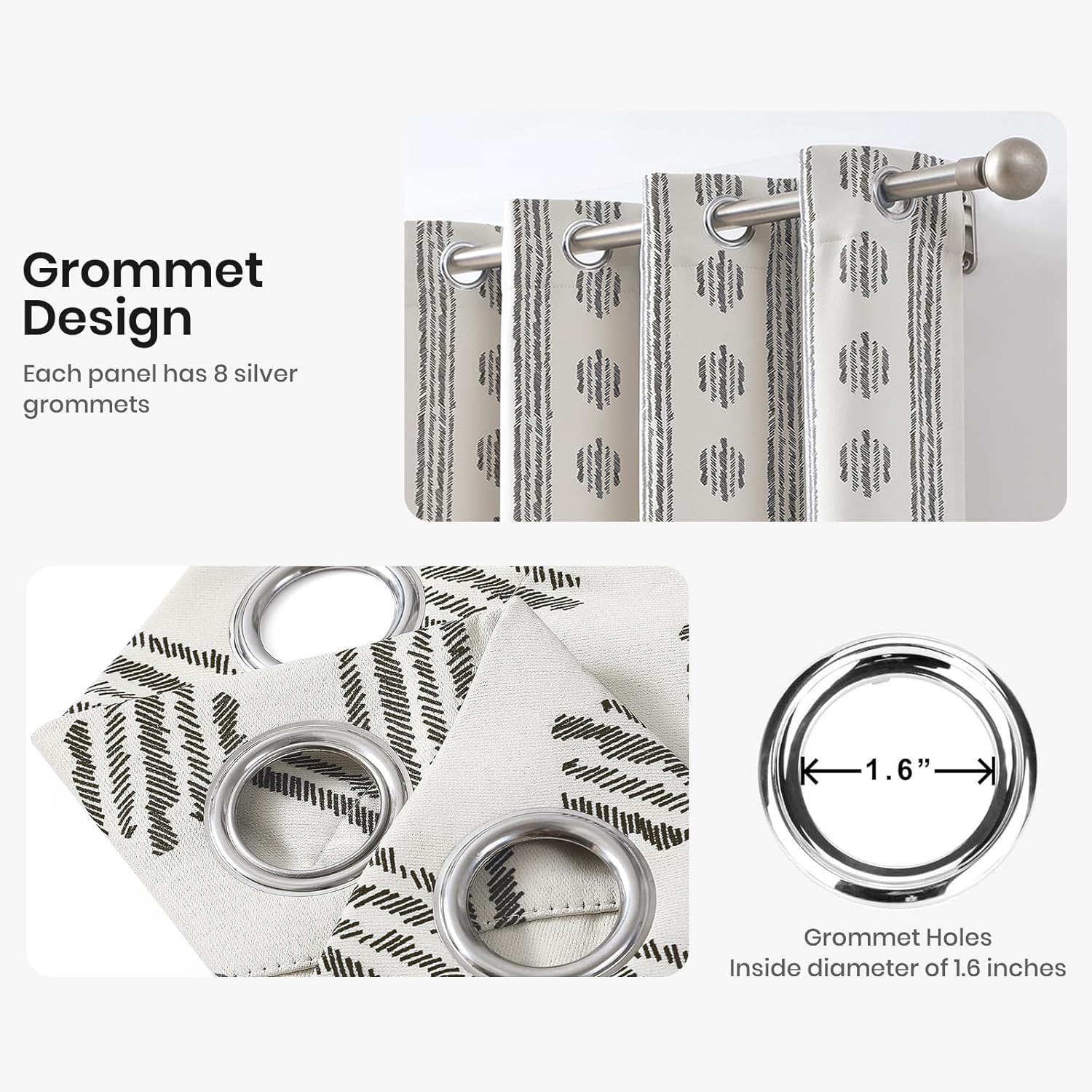 Melodieux Blackout Boho Curtains for Bedroom 84 Inch Length 2 Panels Set Black on Beige Striped Pattern Cotton Bedroom Curtains Grommet Room Darkening Curtains for Living Room Thermal Insulated