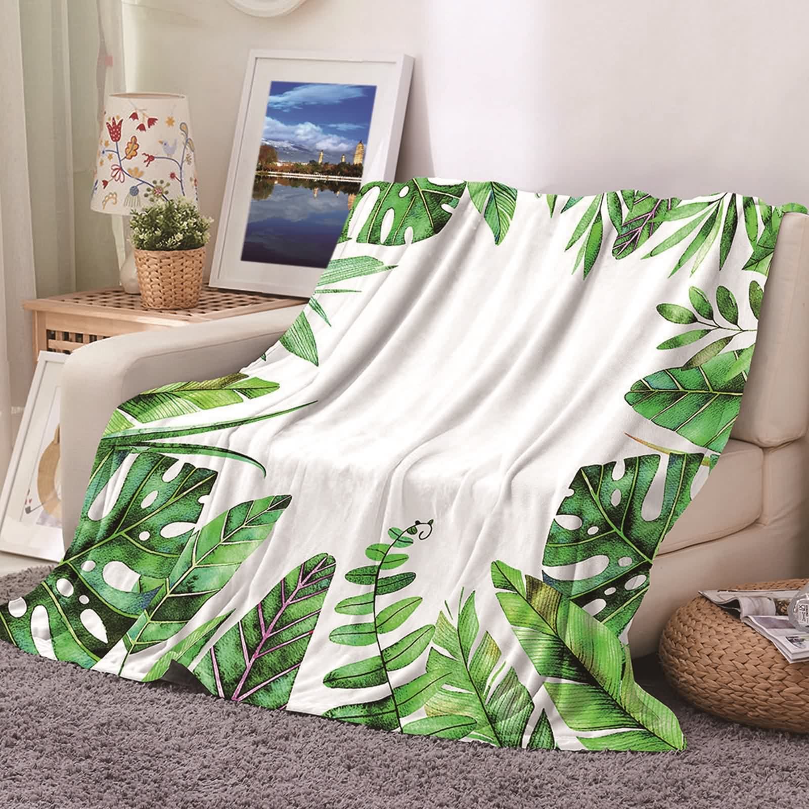 Couverture polaire flannel KnSam 80x120cm imprimé feuilles pour lit et canapé