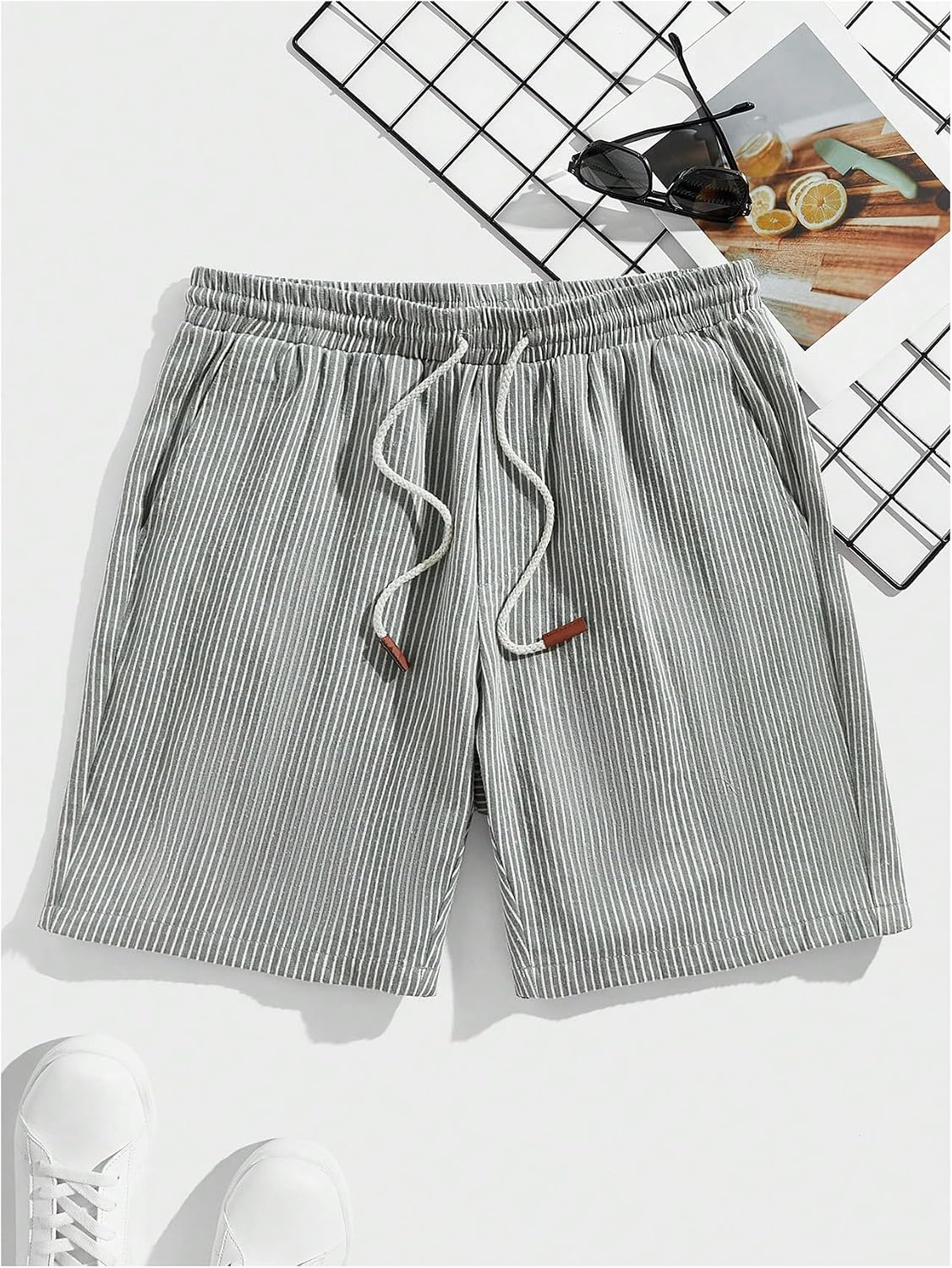 VIPWOLF Men's Summer Shorts Striped Straight Leg Baggy Drawstring Bermuda Shorts Casual Vacation Beach Cruise Outfits