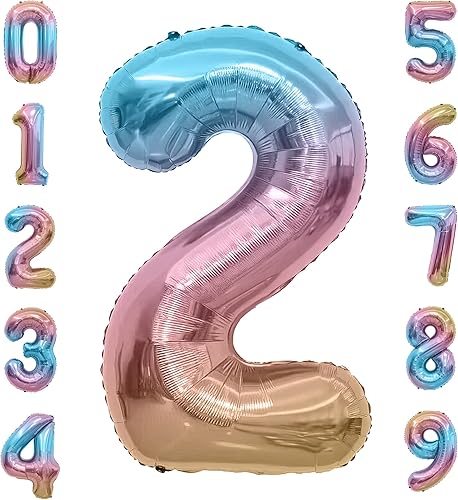 Vista 30 de Globo de número, globos de números de 40 pulgadas, globos de número degradado arcoíris, globo número 1, globo gigante, globo de números de feliz