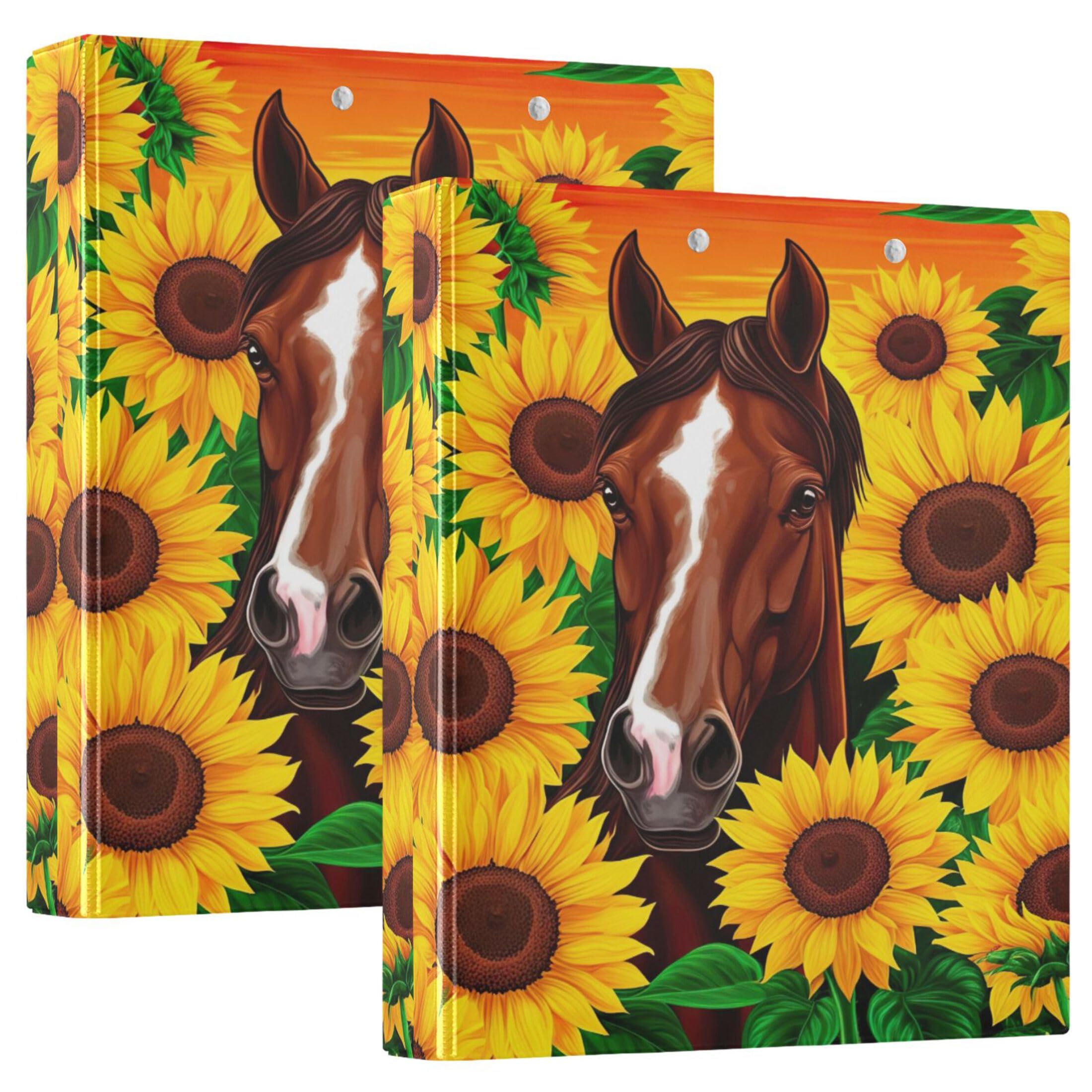 Brown Horse Vibrant Sunflowers 3,8 cm 3-Ringordner für 200 Blatt, langlebige 3-Ring-Ordner, runder Ringordner, 31,5 x 27 x 6 cm, 1 Packung