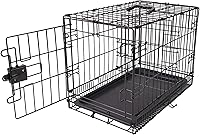 Amazon Basics 22 Inch Foldable Dog Crate for Small Dogs - Durable Metal Wire, Single Door, Divider Panel, Tray, 22x13x16 Black