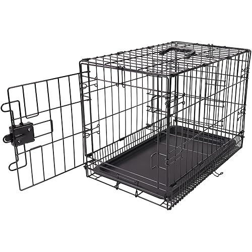 Amazon Basics Durable, Foldable Metal Wire Small Dog Crate with Tray, Single Door, 24 x 18 x 20 in, Black