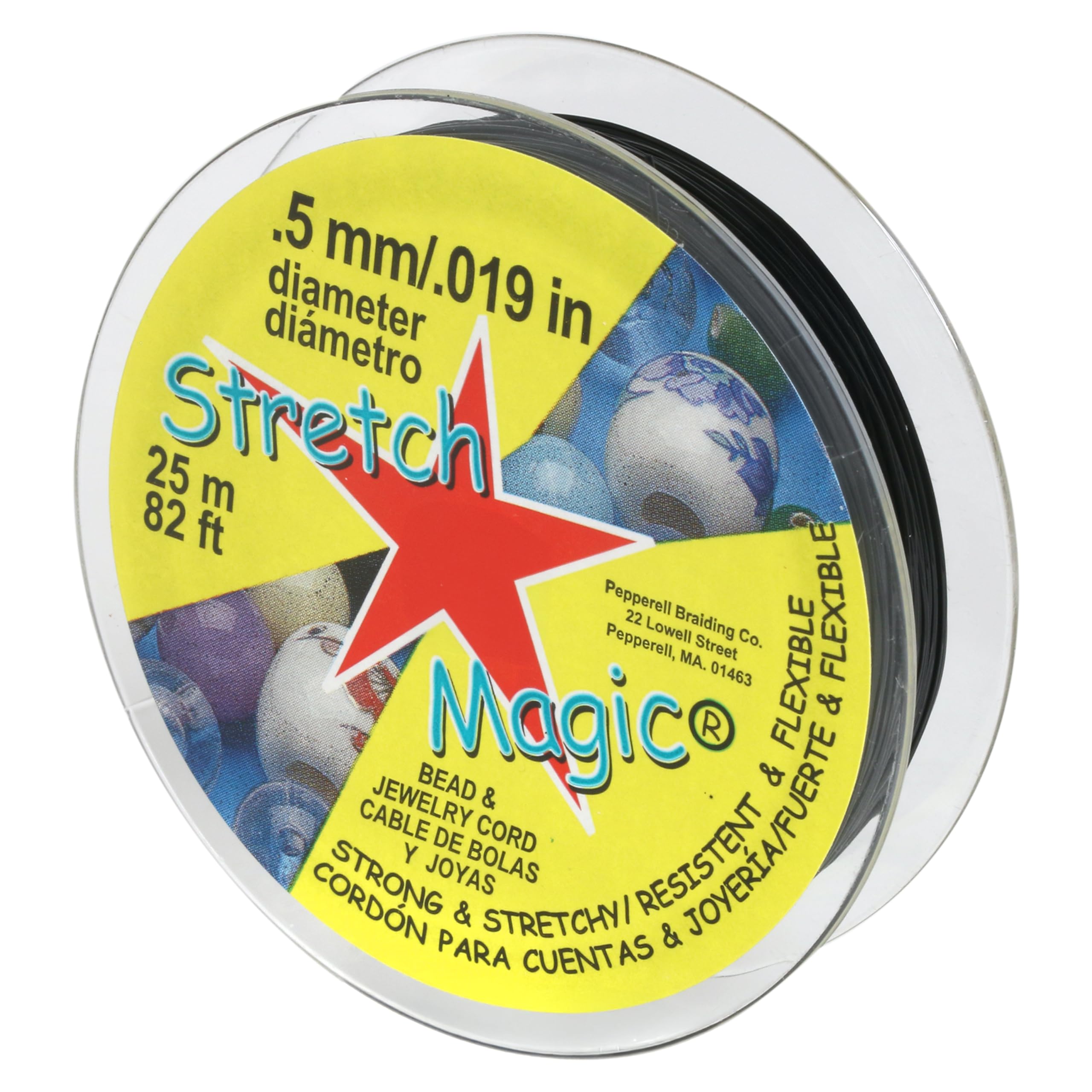 Elastic Beading Cord – Black Color, 0.5mm in Diameter, 25-Meter (82 ft) - Easy to Knot, Strong & Stretchy String for Making Beaded Jewelry