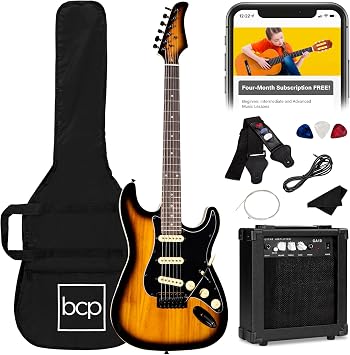 Best Choice Products Starter Electric Guitar Starter Kit with Case, Strap, 10W Amplifier, Strings, Pick, Tremolo Bar - Sunburst