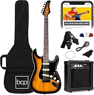 Best Choice Products 39in Full Size Beginner Electric Guitar Starter Kit w/Case, Strap, 10W Amp, Strings, Pick, Tremolo Bar - Sunburst