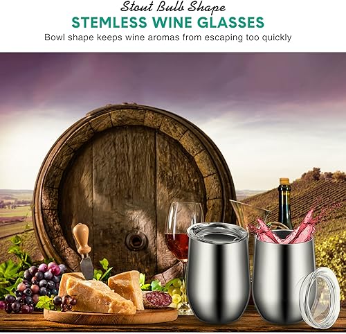 Miniatura 6 de Paquete de 20 vasos de vino aislados con tapas, vasos de vino de acero inoxidable de 12 onzas sin tallo, vasos de vino de doble capa al vacío, taza