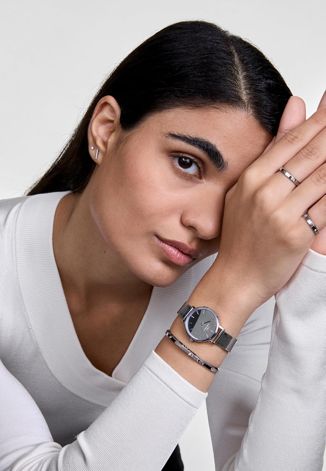 Daniel Wellington Classic Lumine Bracelet L - Silver Bangle Cuff Bracelet with Crystals, 316L Stainless Steel, Adjustable, Stackable, 7 Inches - Image 5