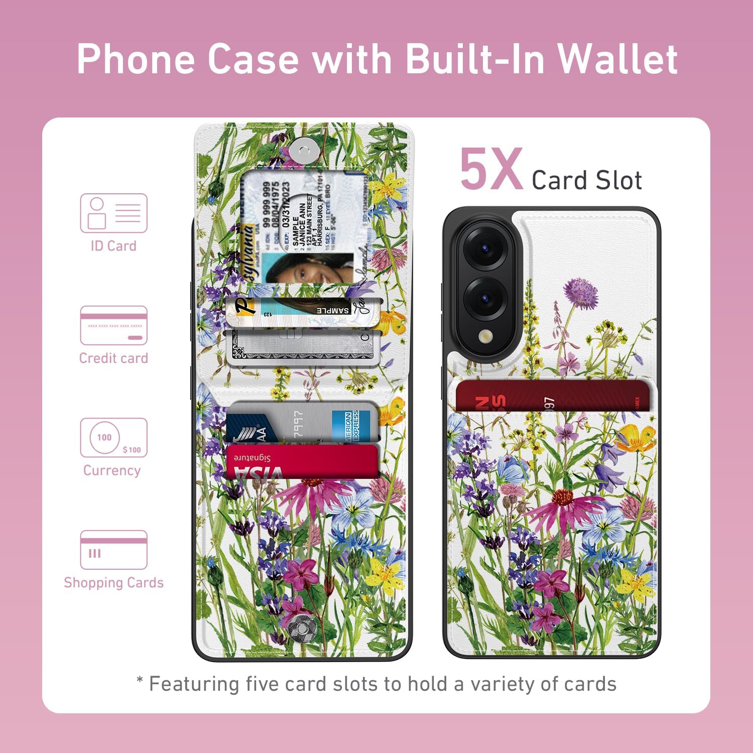Bemal for Samsung Galaxy S25 Edge Wallet Case with Card Holder, Fashion Printed, RFID Blocking, PU Leather Kickstand, Magnetic Closure, Shockproof Phone Cover for Women Men, Blooming Floral - Image 2