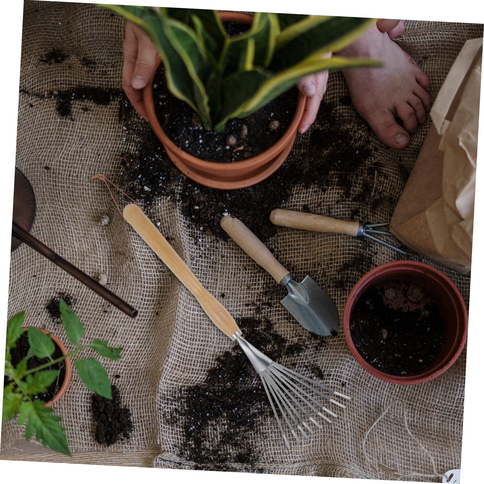 TOYANDONA Rastrillo de Nueve Dientes con Mango Rastrillo de Jardín para Césped Herramienta de Jardín Huerto Material Resistente para Esparcir Tierra