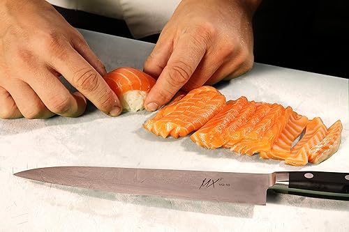 Miniatura 5 de Mercer Culinary MX3 Premium San Mai VG-10 Cuchillo de chef Gyuto con hoja de núcleo de acero, 8.268 in, 8 310 pulgadas, negro