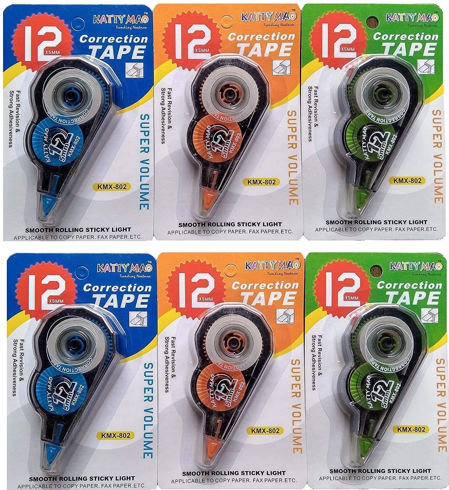 Big Correction Tape of 5 mm x 12 metre (Color- Multi) (Pack of 6)