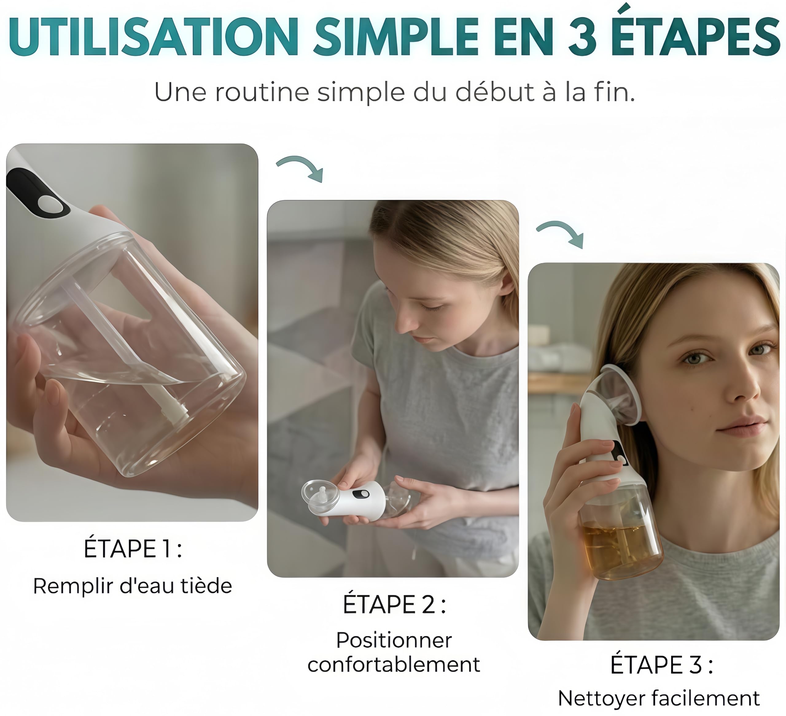 VeraSoin Nettoyeur d'Oreilles Pro, Nettoyage En Profondeur en Douceur, 4 Modes Réglables, Irrigation Sécurisée pour Retirer L'Excès de Cire, Facile à Utiliser, Chargement USB-C Pratique