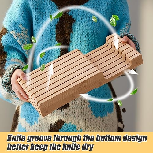 Miniatura 6 de Bloque de cuchillos de bambú y almacenamiento en el cajón, soporte de exhibición y organizador, organizador de cajones de cuchillos en el cajón con