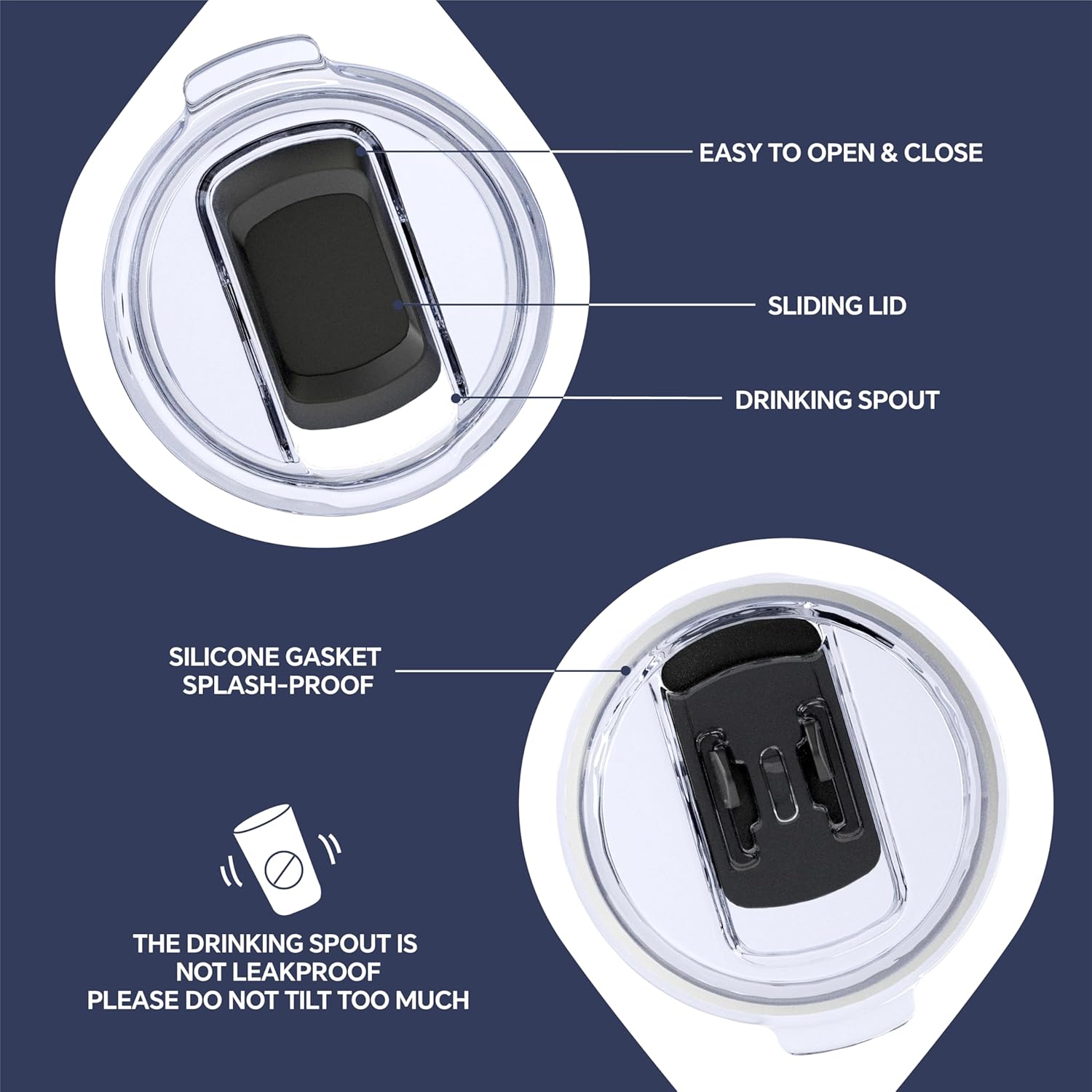 Ideus 20 oz Tumbler, Travel Coffee Mug with Splash Proof Sliding Lid, Double Wall Stainless Steel Vacuum Insulated Coffee Mug for Home and Office, Keep Beverages Hot or Cold, Navy blue - Image 4