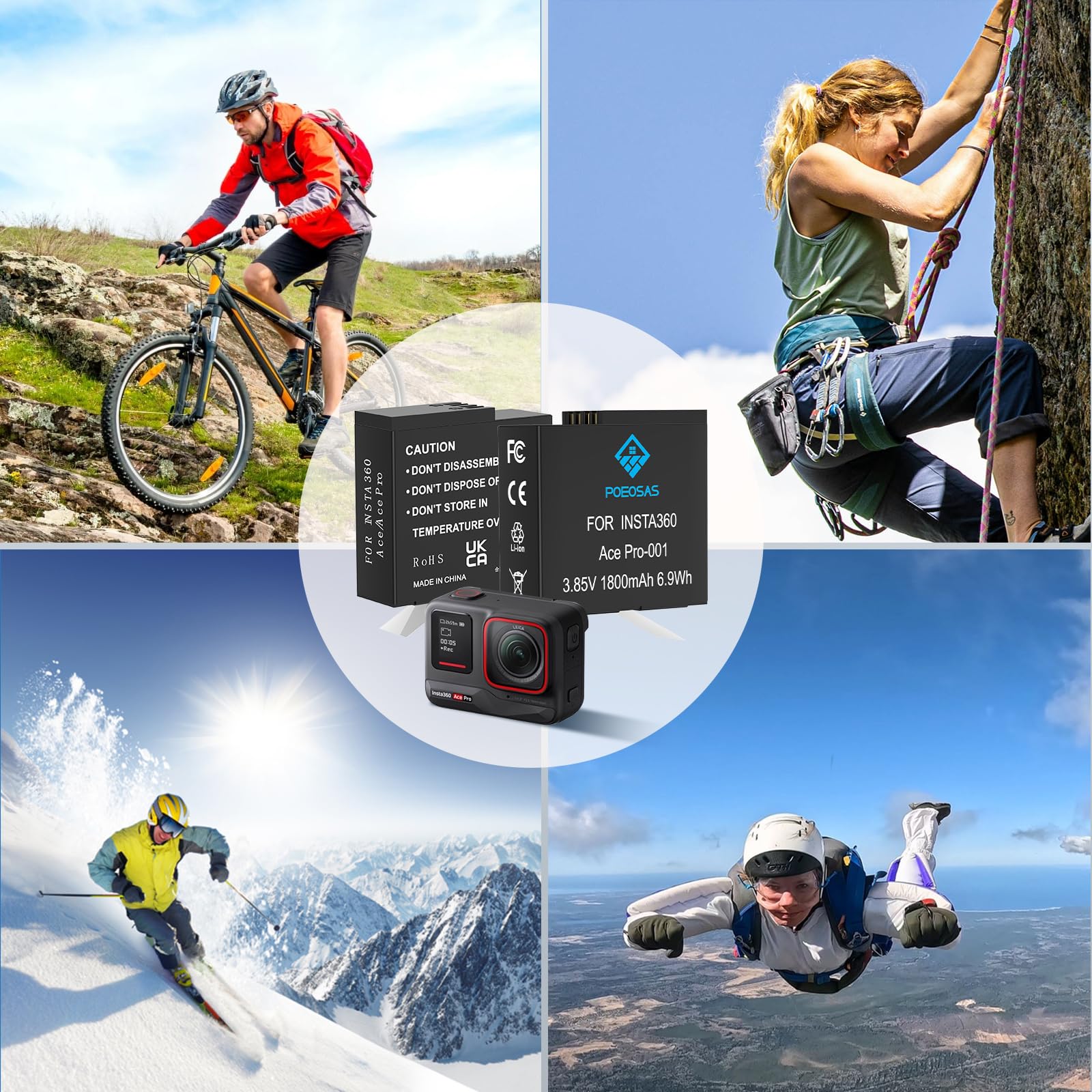 360 Ace Pro Ersatz Akku, 2 Pack 1800mAh Akkus mit 3-Slot LCD Ladegerät Kit Kompatibel mit insta360 Ace Pro/Ace Pro 2 Kamera, Akku Schutzhülle*2 für insta360 Acepro Kamera