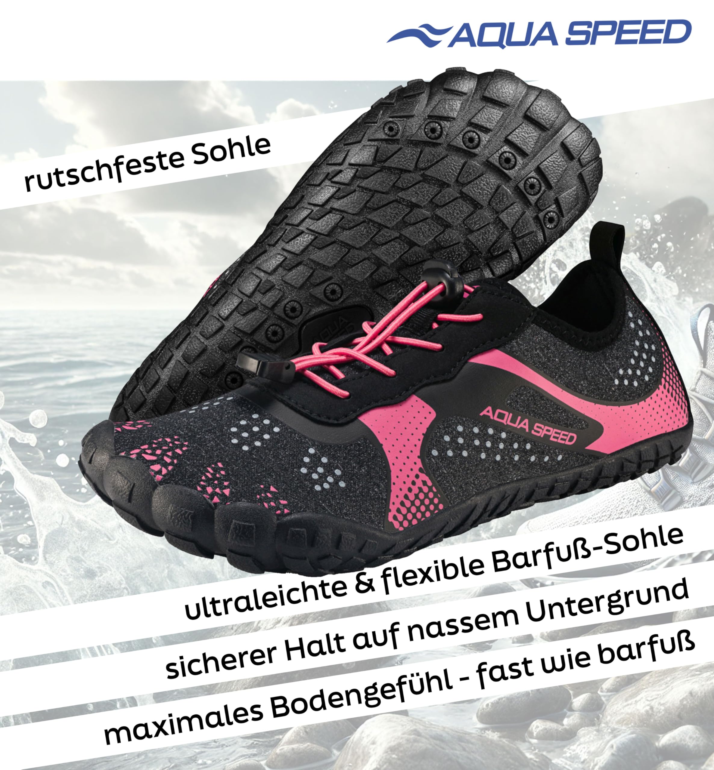 Aqua Speed Nautilus modische Aqua Schuhe + Microfaserhandtuch | Herren | Damen | Jungen | Mädchen | Jugendliche | Profilsohle