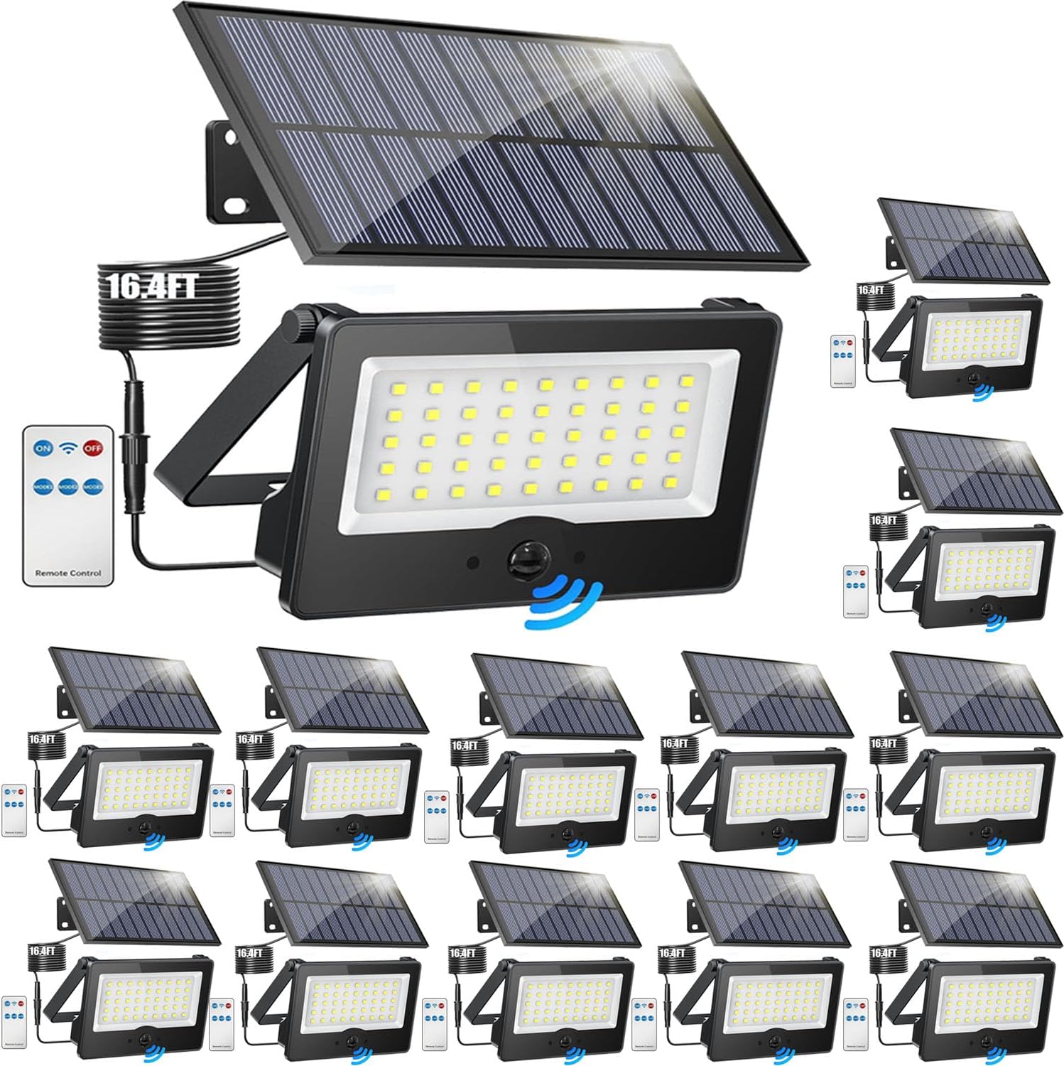 8 Pack Solar Motion Sensor Security Lights - 20W LED Wall Lights with 3 Modes, Cordless, Waterproof, Solar Powered for Wall, Garden, Garage