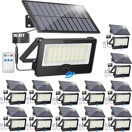 Miniatura 13 de Paquete de 6 luces LED solares de pared para exteriores, luces de seguridad con sensor de movimiento de 20 W con 3 modos de iluminación, luz de 6