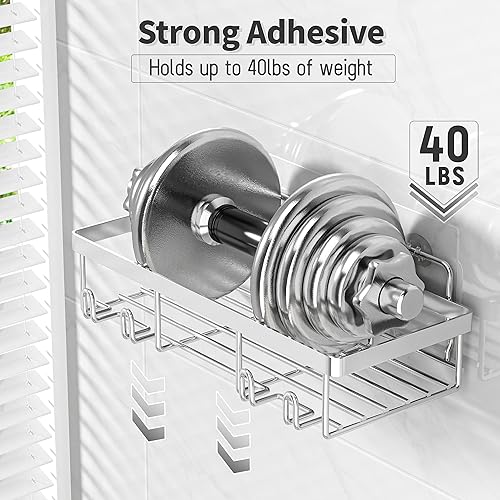 Miniatura 4 de Paquete de 10 organizadores de ducha para ducha interior, cesta de almacenamiento de pared autoadhesiva de acero inoxidable para champú, juego de