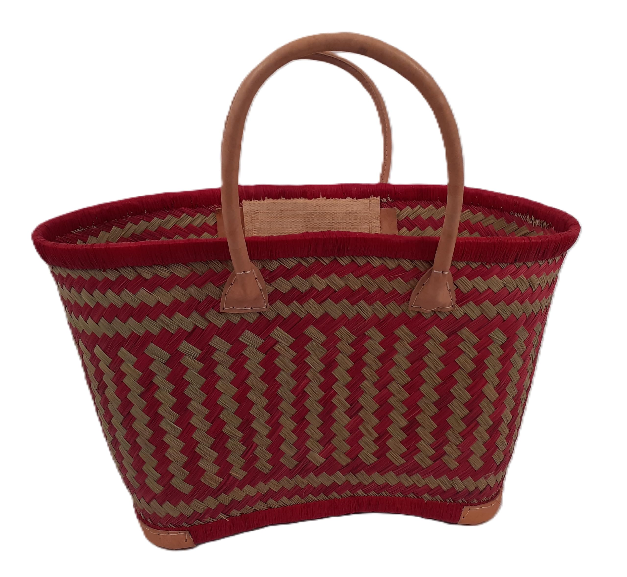 Panier cabas en jonc finition cuir de qualité fait main