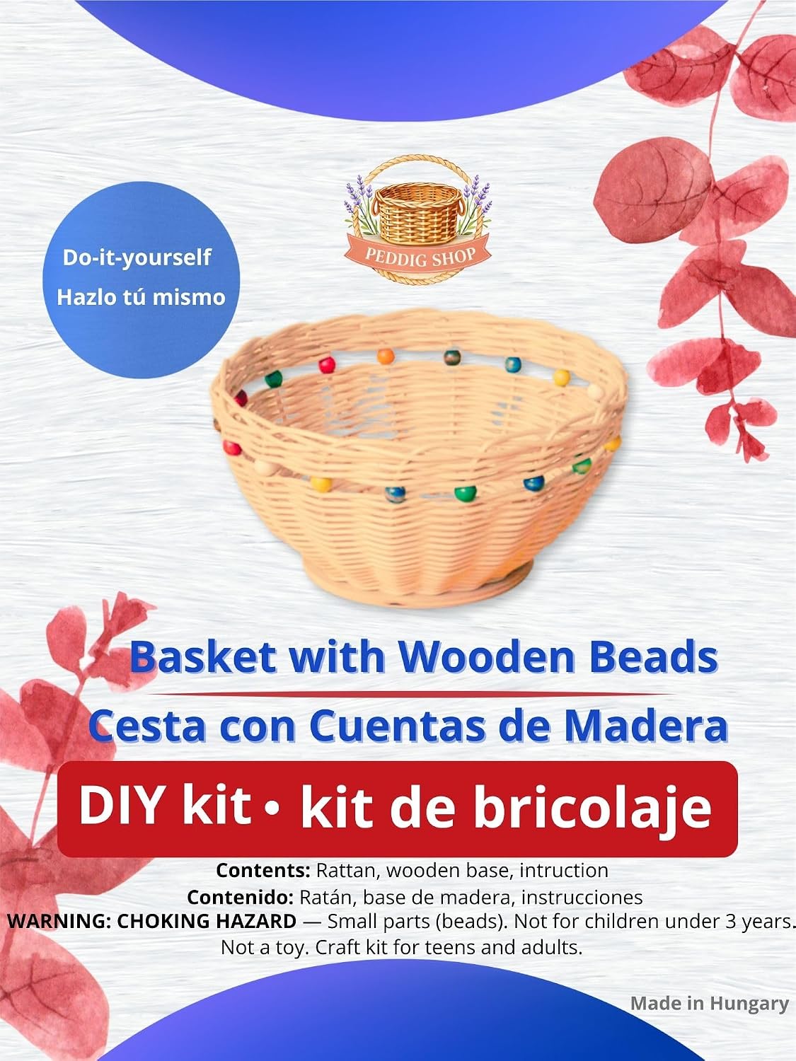 PEDDIG SHOP Beaded Basket Weaving Kit – DIY Rattan Craft Set for Beginners & Adults – Complete Basket Making Kit with Wooden Beading & Step-by-Step Guide