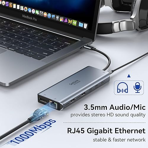 Vista 13 de Adaptador USB C a HDMI dual, estación de acoplamiento USB C 7 en 1 a puerto HDMI dual VGA, USB a 3USB 2.0, adaptador de monitor múltiple para Dell