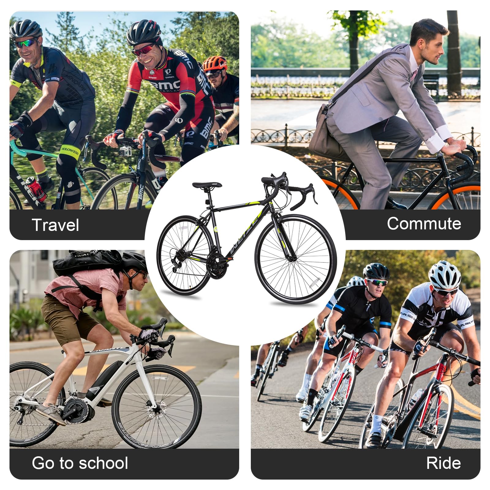 WEIZE Road Bike, 700C Wheel City Commuter Bicycle, 14 Speed Drop Bar, Racing Adult Bike with Caliper Brakes, High-Carbon Steel Hybrid Bikes, Urban Adult Bicycle for Men and Women