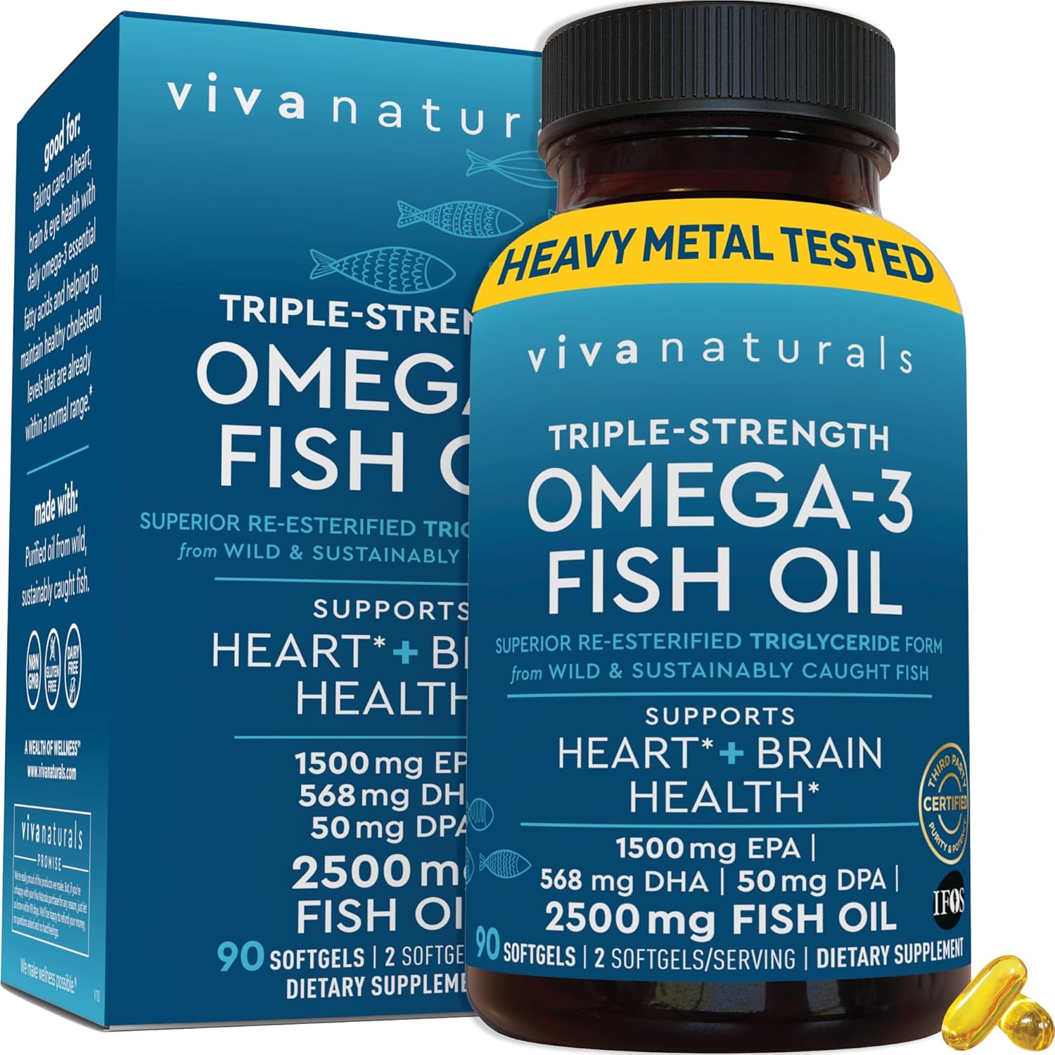 Viva Naturals Fish Oil Supplement, 90 Capsules Highly Concentrated