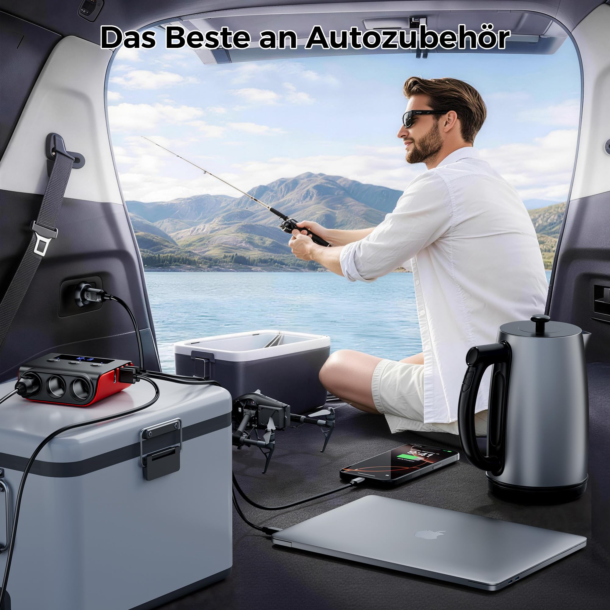SONRU 180W Zigarettenanzünder Verteiler, 7 in 1 Auto Ladegerät Adapter Kfz, 3 Fach 12V/24V Steckdose mit 45W PD & 3 USB, Autoladegerät Zigarettenanzünder Stecker für iPhone 17/iPad/Dashcam/GPS