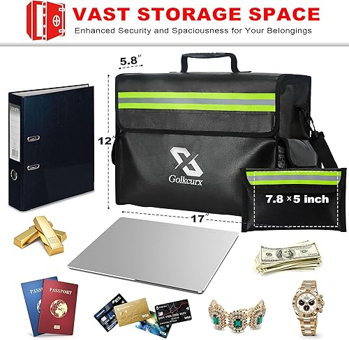 Miniatura 4 de Golkcurx Bolsa de documentos ignífuga, bolsas de caja ignífugas con cremallera y tira reflectante, cartera a prueba de fuego para documentos segura
